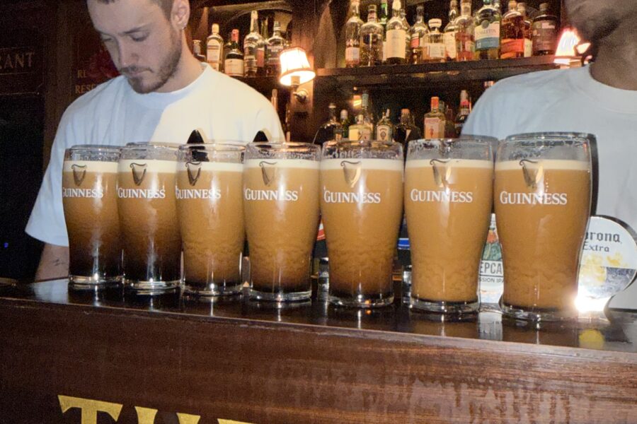 Pints of guinness lined up at the Devonshire 